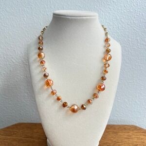 Faceted Glass Bead Necklace Amber Gold Tone Beaded AB Iridescent Golden Hour